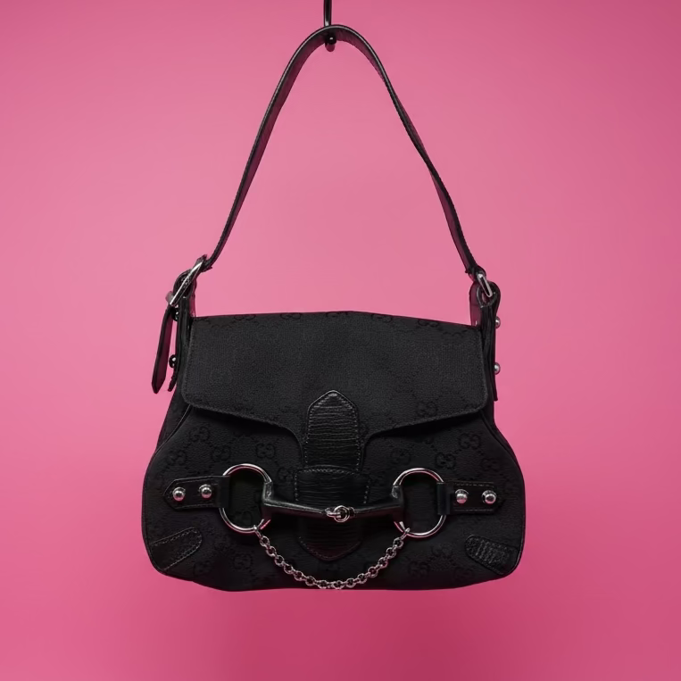 Gucci Black GG Canvas Horsebit Chain