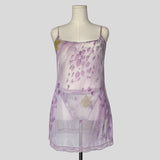 Sheer mesh slip dress with matching panties in purple floral