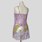Sheer mesh slip dress with matching panties in purple floral