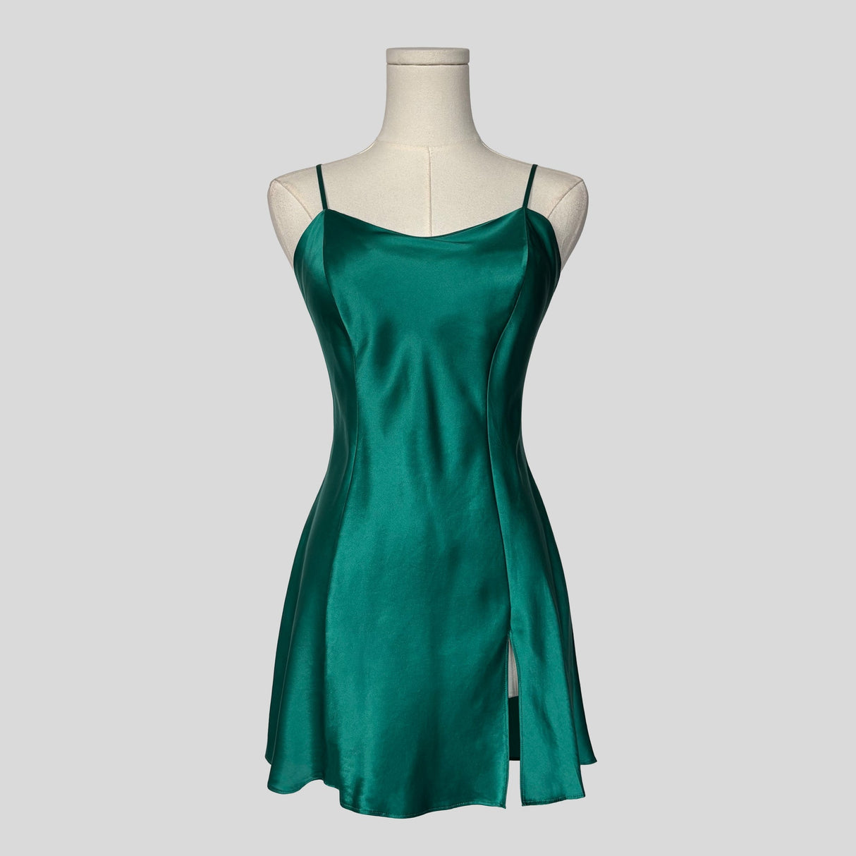 Silk slip dress in teal green