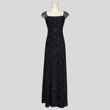 Brocade floral sheer back gown