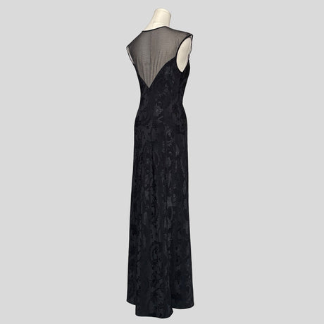 Brocade floral sheer back gown