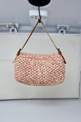 Fendi Pink and White Crochet Baguette - Under $2000