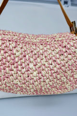 Fendi Pink and White Crochet Baguette - Under $2000