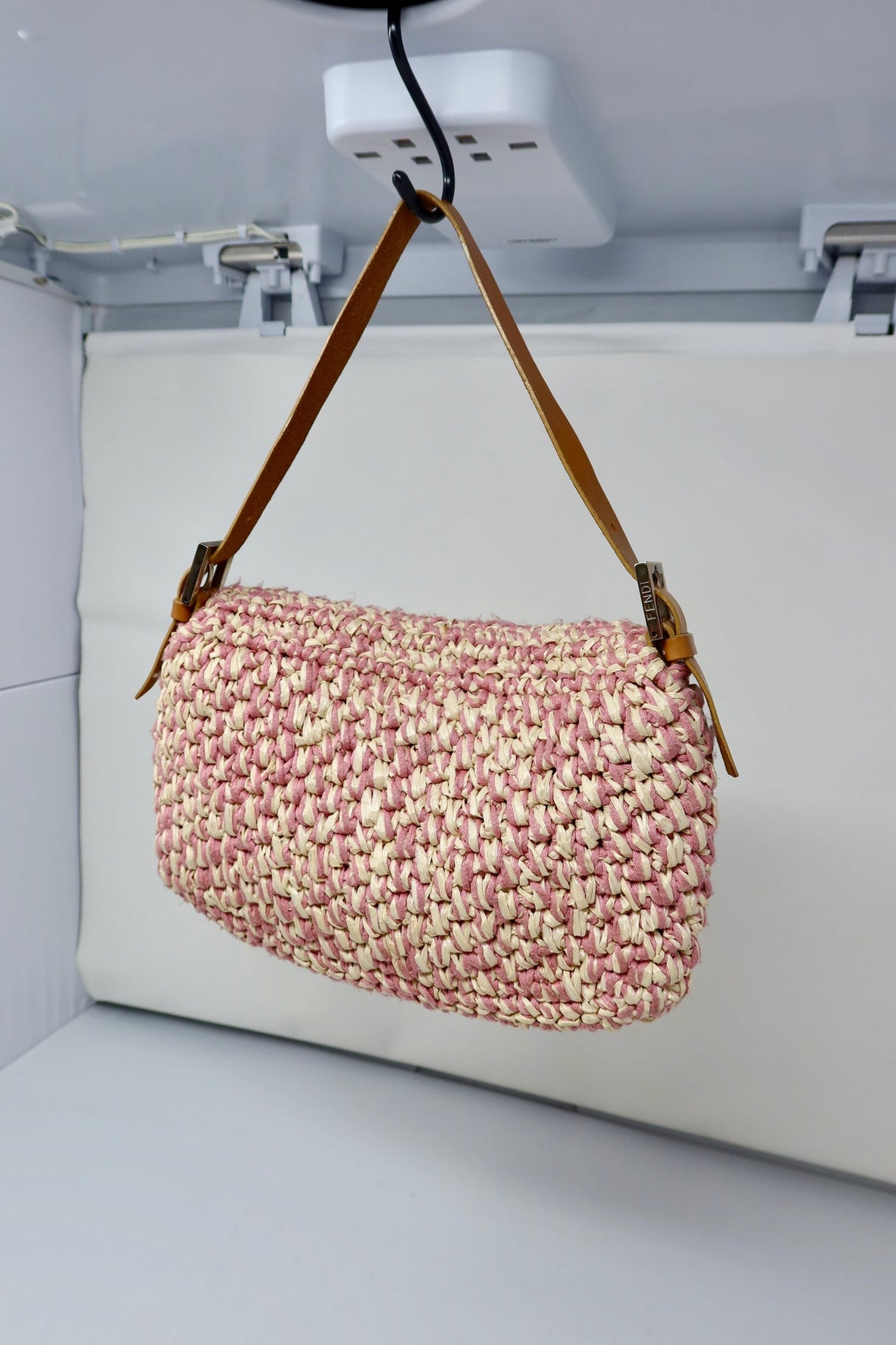 Fendi Pink and White Crochet Baguette - Under $2000