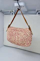 Fendi Pink and White Crochet Baguette - Under $2000