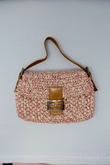 Fendi Pink and White Crochet Baguette - Under $2000