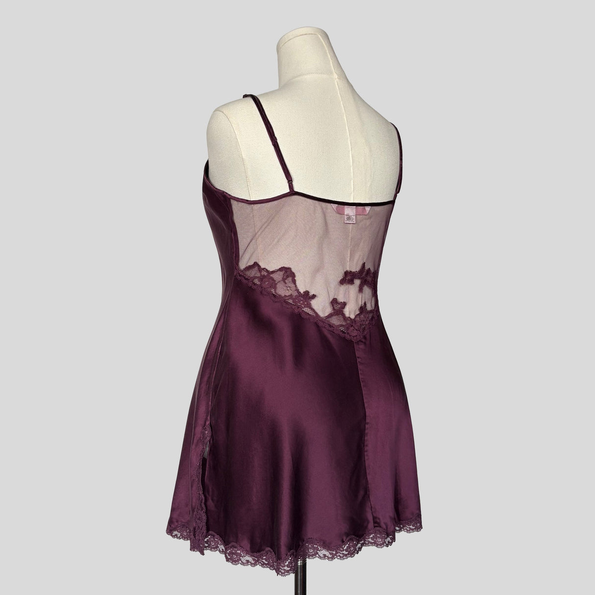 Sweetheart sheer lace back slip dress in wine