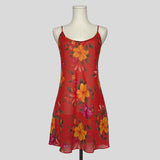 Simple sheer slip dress in dark orange floral