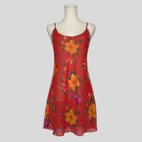 Simple sheer slip dress in dark orange floral
