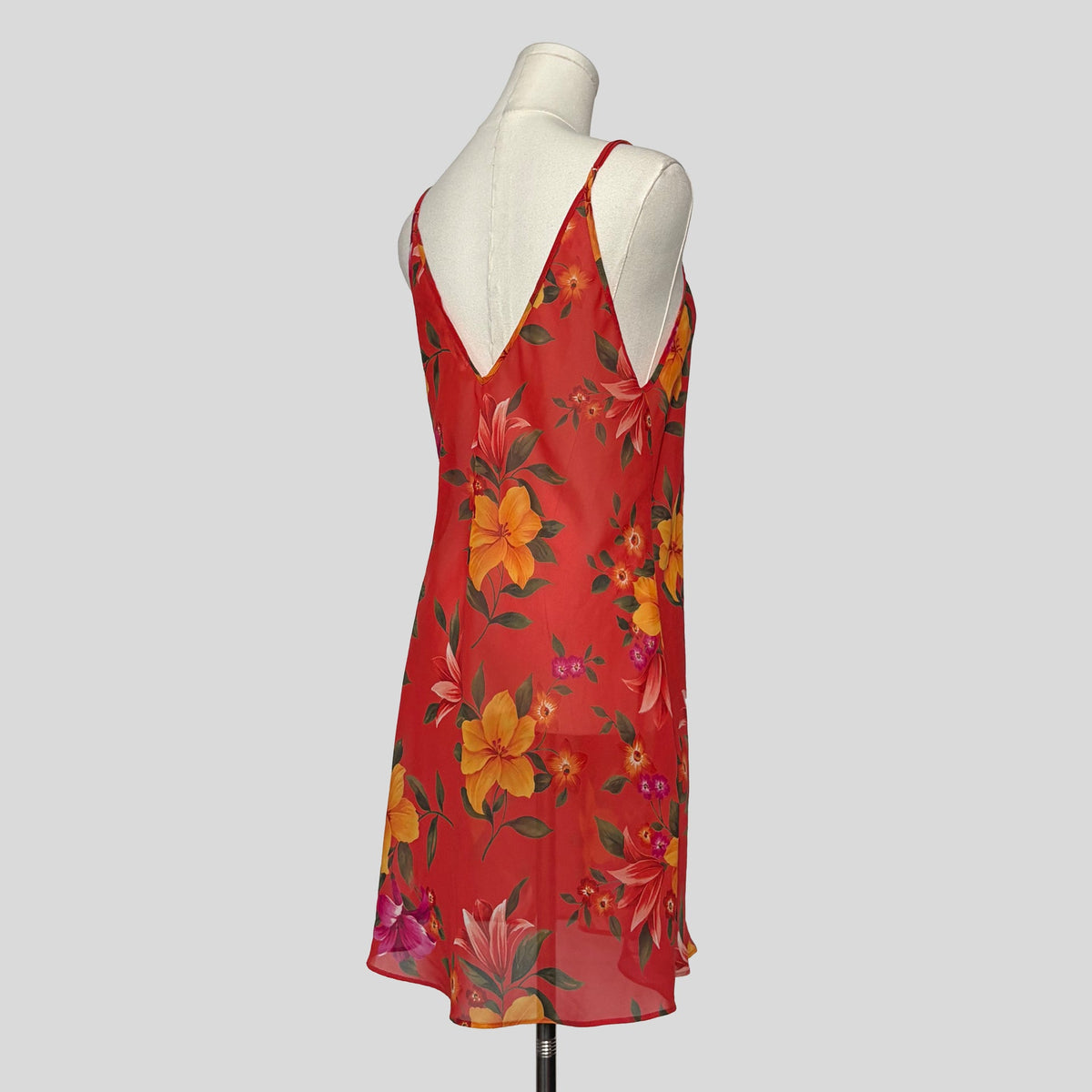 Simple sheer slip dress in dark orange floral