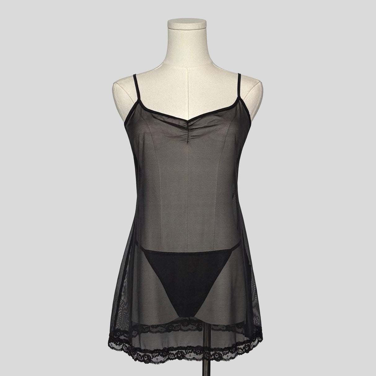 Sheer mesh slip dress with matching panties