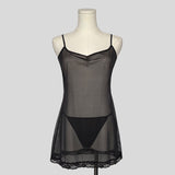 Sheer mesh slip dress with matching panties