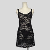 Lace backless mini dress with matching panties