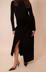 Black suede wrap maxi skirt