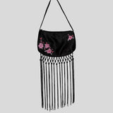 Floral embroidered extra long fringe trim purse