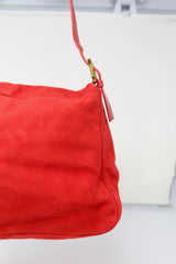 Fendi Red Suede Mamma Baguette Bag