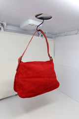Fendi Red Suede Mamma Baguette Bag