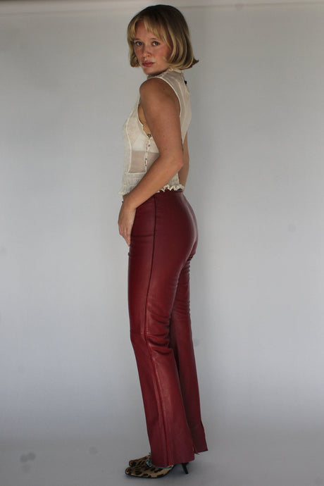 Burgundy leather pants