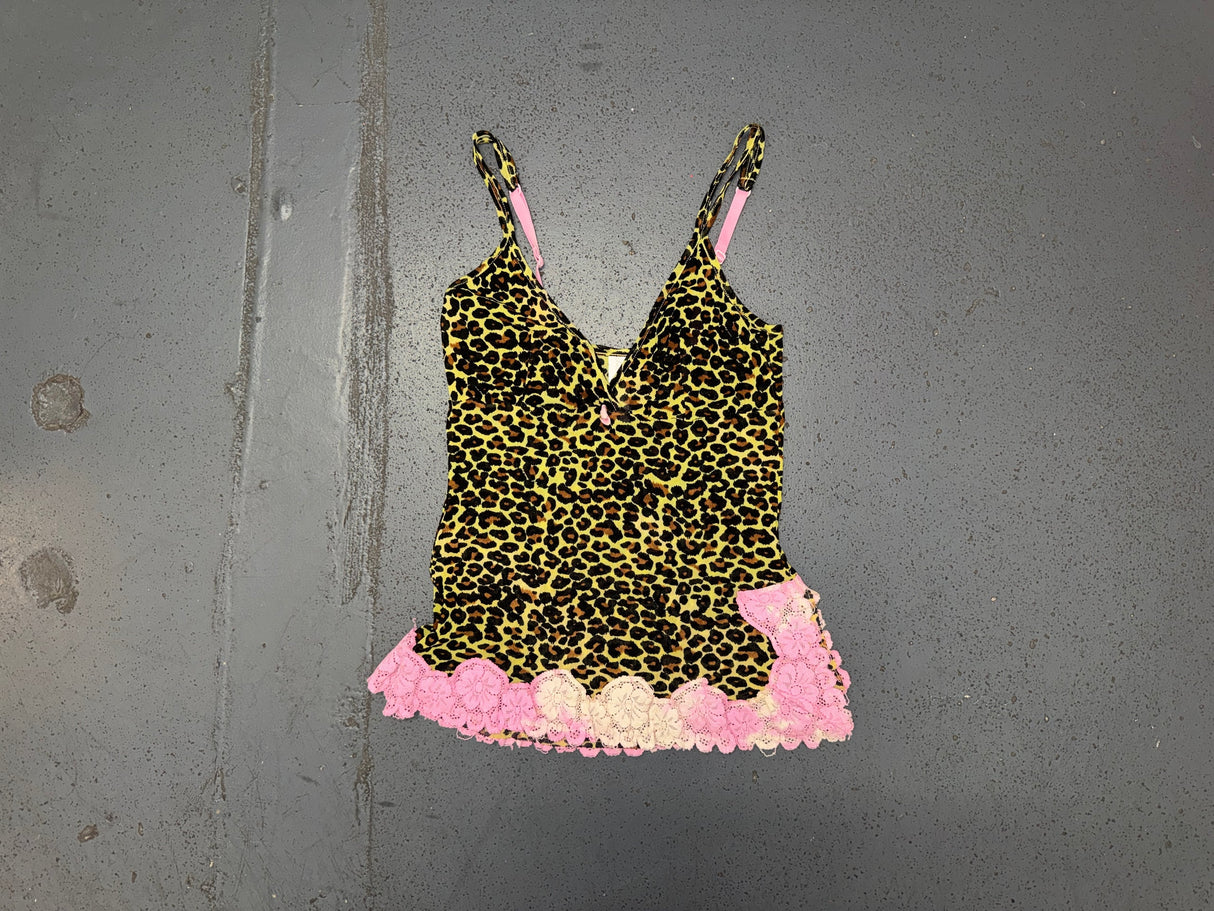 Yellow/Black Mesh Leopard Print and Pink Lace Cami