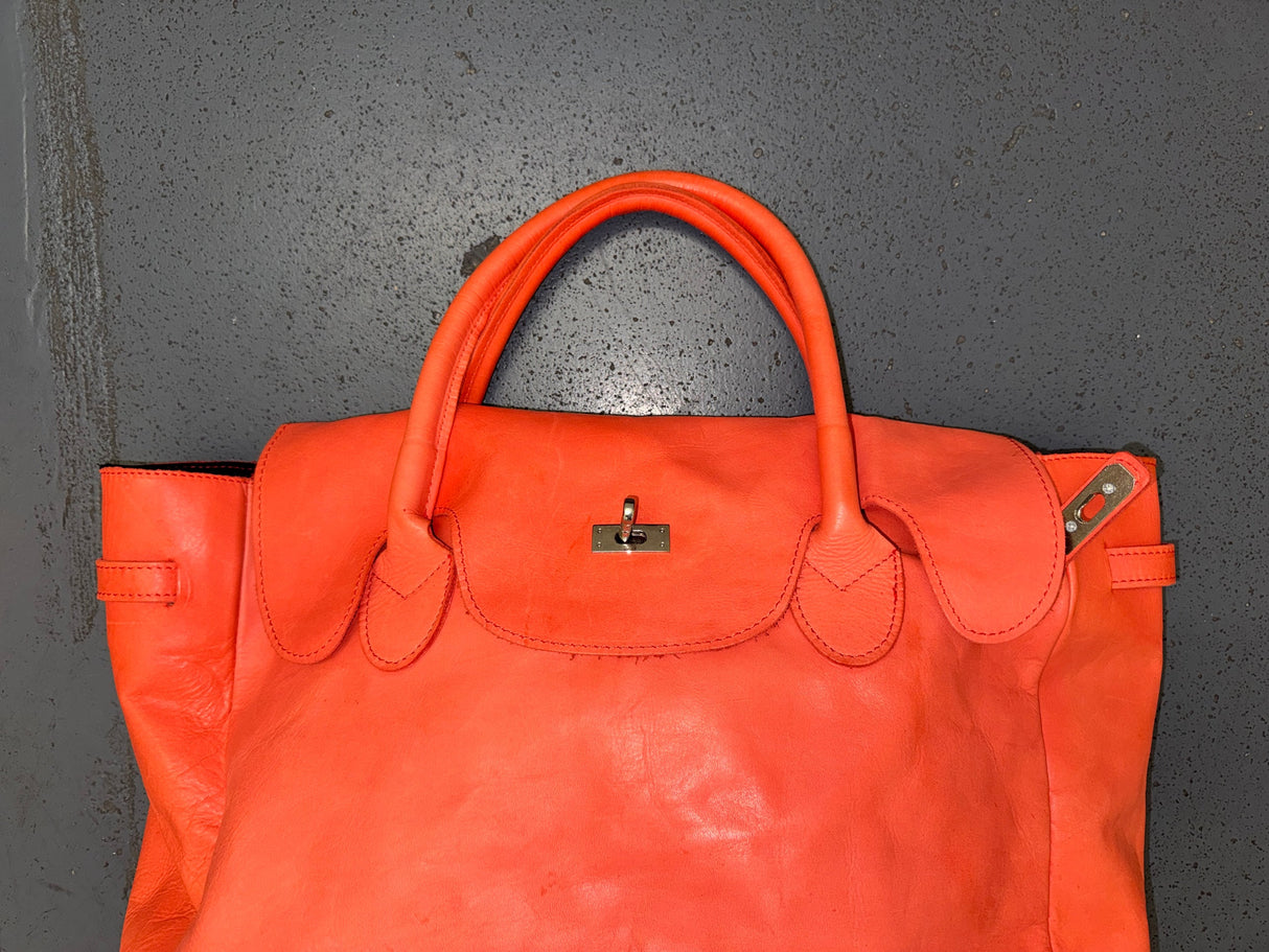 MASSIMO REBECHI Orange Leather Large Travel Tote Bag