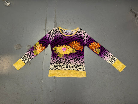 KOKOMO Mesh Leopard Print Beaded Long Sleeve Top