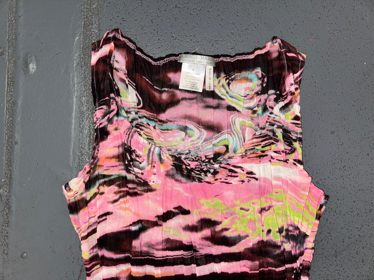 ALBERTO MAKALI Short Sleeve Print Crinkle Top
