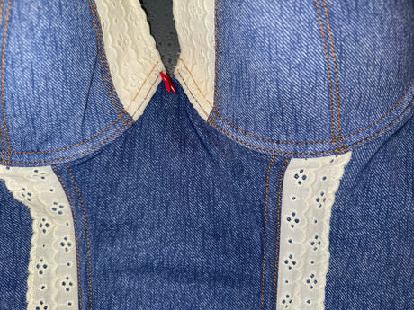 Denim Print and Lace Corset Top