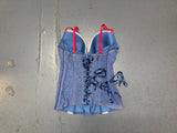 Denim Print and Lace Corset Top