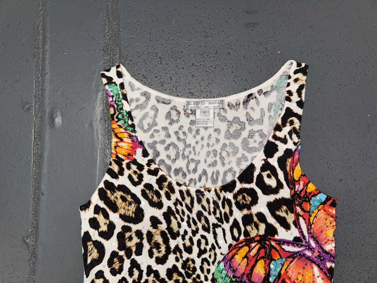 ALBERTO MAKALI Beaded Leopard Top and Cardigan Set
