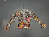 ALBERTO MAKALI Beaded Leopard Top and Cardigan Set