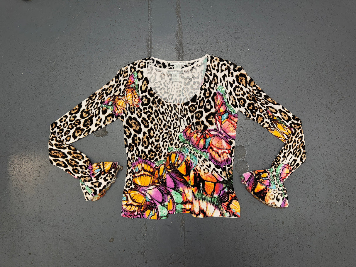 ALBERTO MAKALI Beaded Leopard Top and Cardigan Set