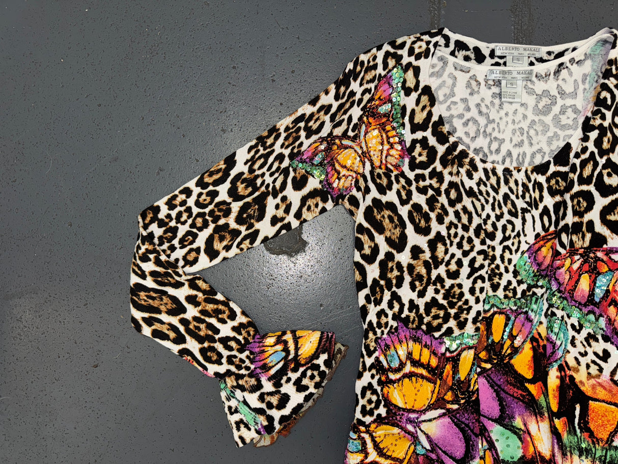 ALBERTO MAKALI Beaded Leopard Top and Cardigan Set