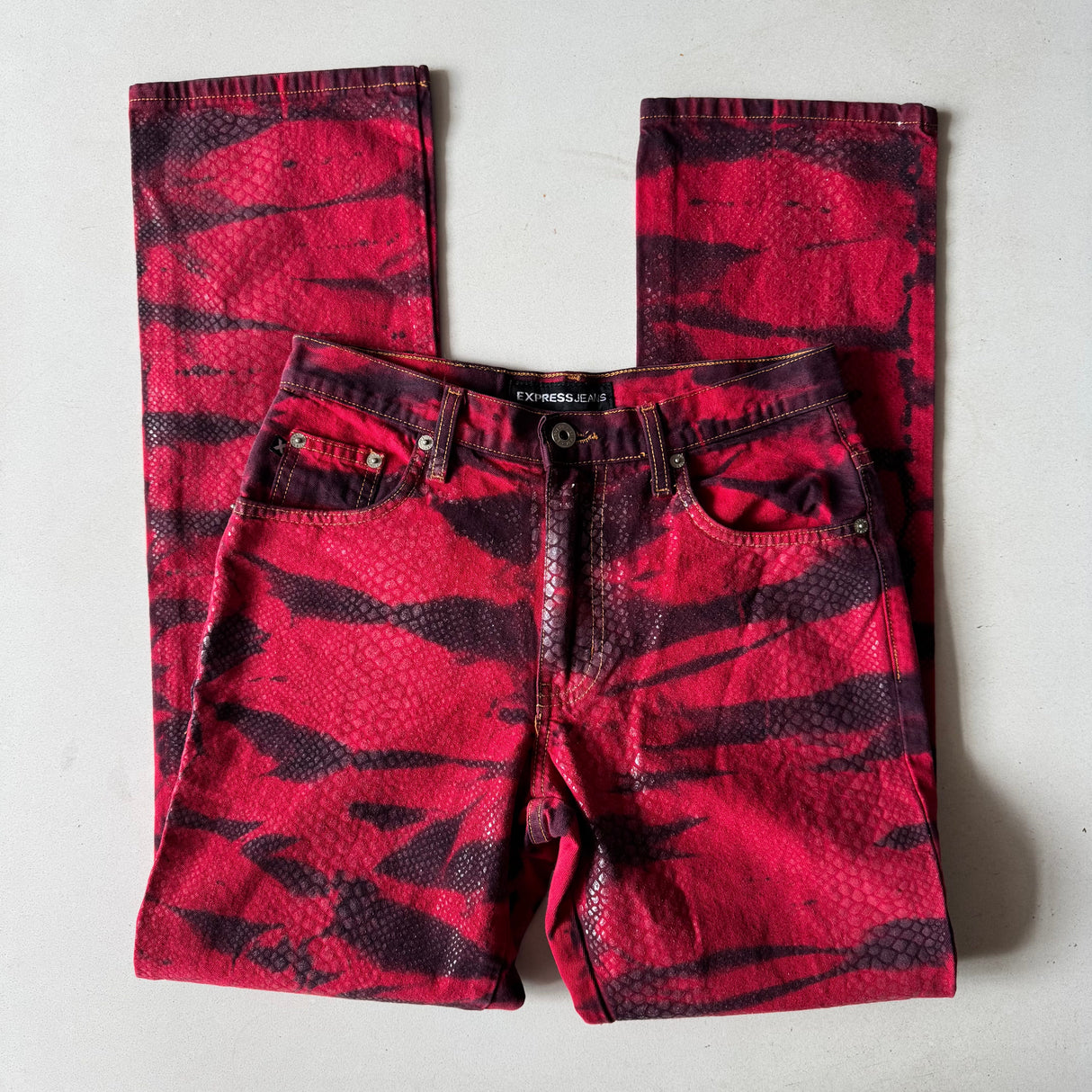 Bebe Red Zebra Snakeskin Jeans