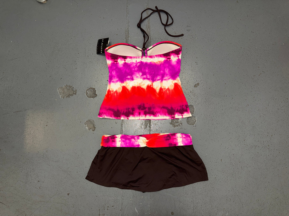LA BLANCA Brown and Tie Dye Swim Tankini and Skirt