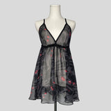 Backless sheer floral babydoll dress
