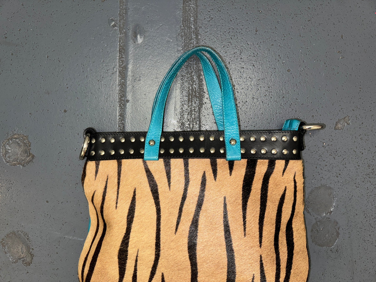 CLAUDIA FIRENZE Tiger Print Pony Hair and Leather Bag