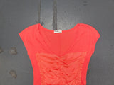Coral Ruched Mesh T-Shirt
