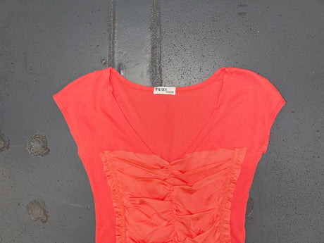 Coral Ruched Mesh T-Shirt