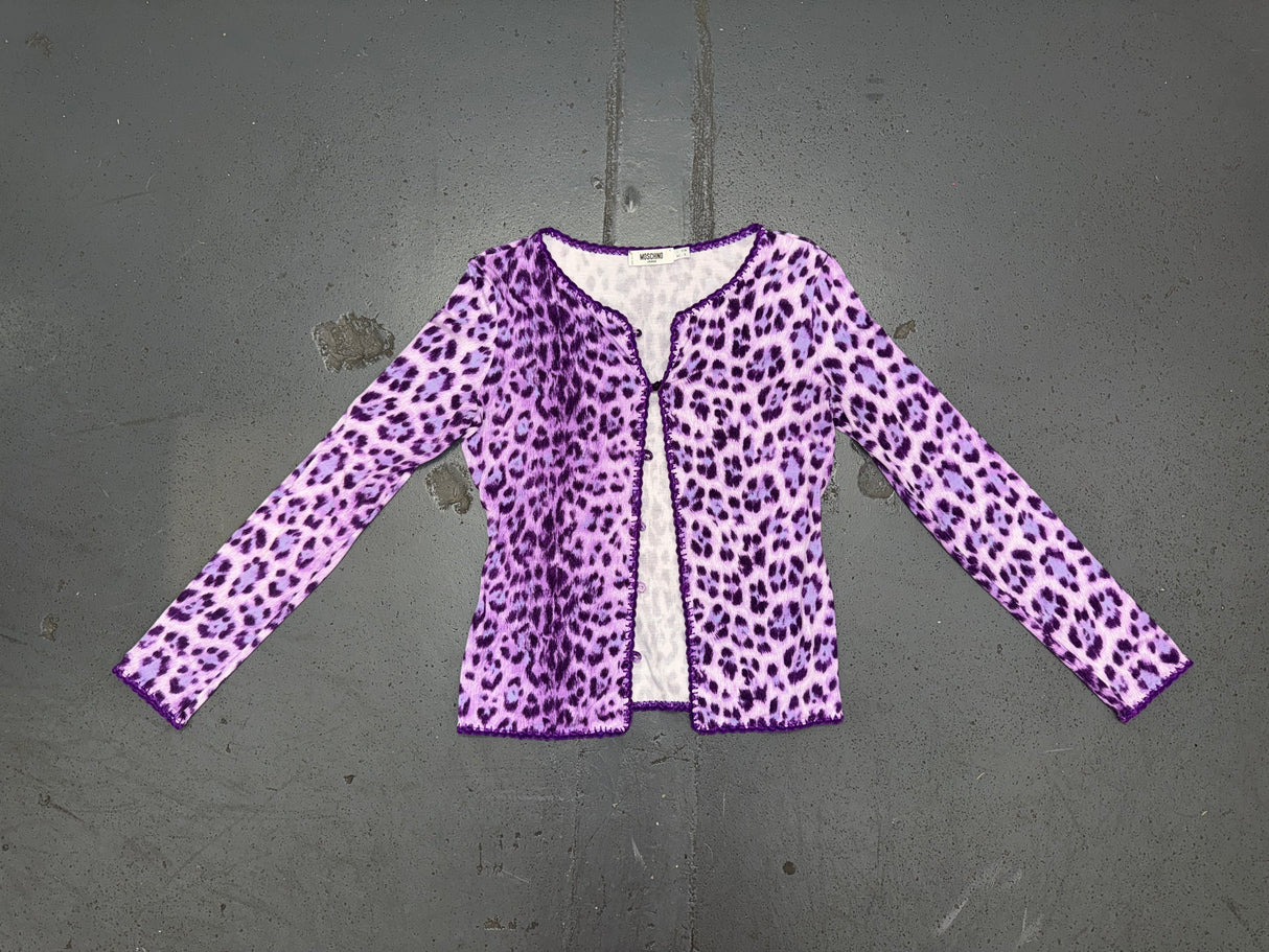 MOSCHINO Purple Leopard Print Cardigan