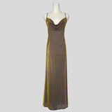Iridescent golden draped backless gown