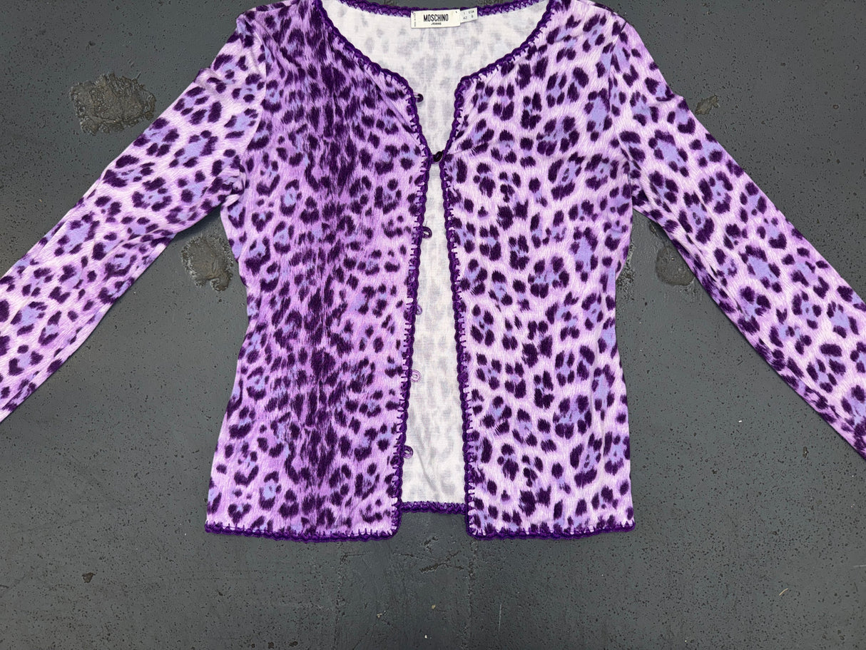 MOSCHINO Purple Leopard Print Cardigan