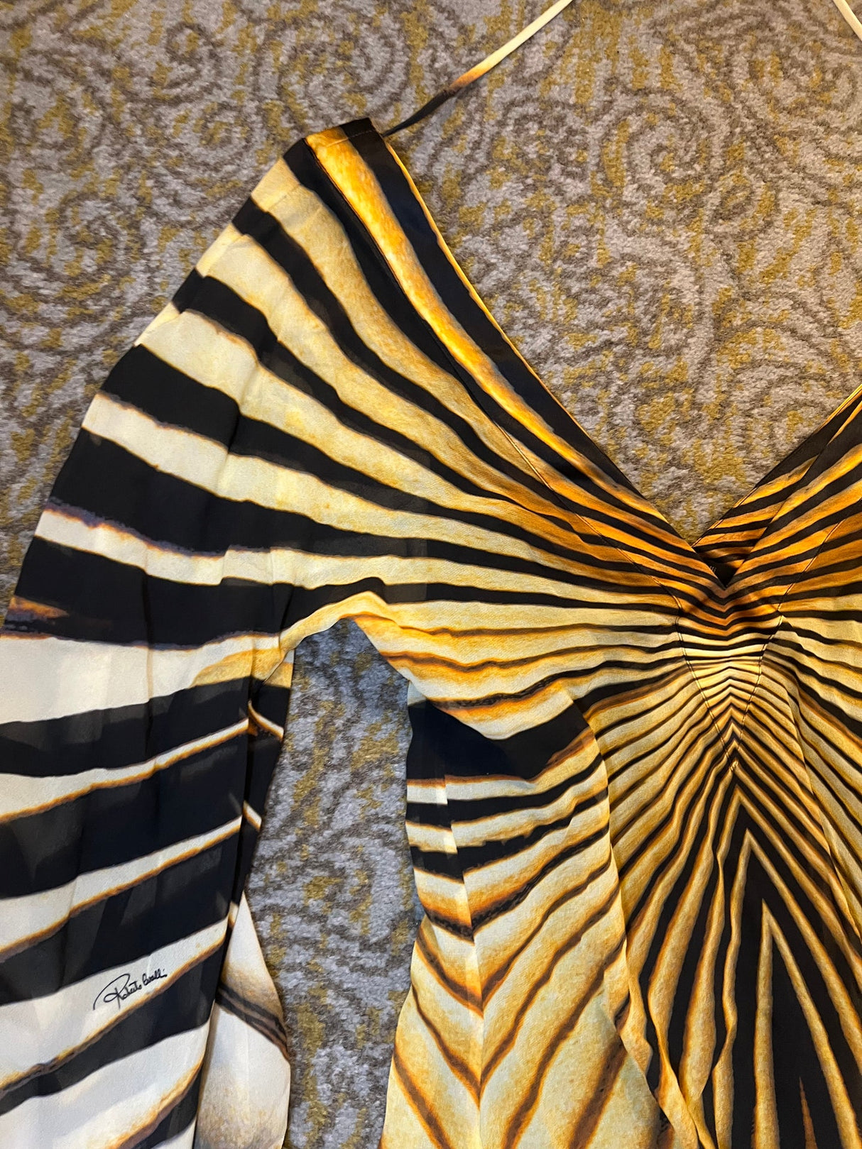 Roberto Cavalli Vintage F/W 2000 Era Zebra Radiating Stripe Silk Dress