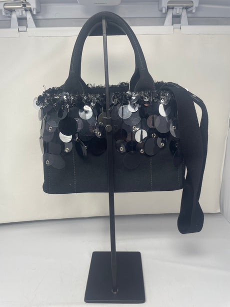 Prada Sequin Fringe Black Canvas Two Way Bag