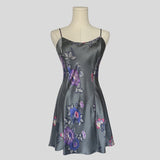 Silk slip dress in grey floral