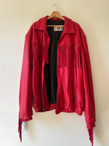 Vibrant red fringe leather jacket