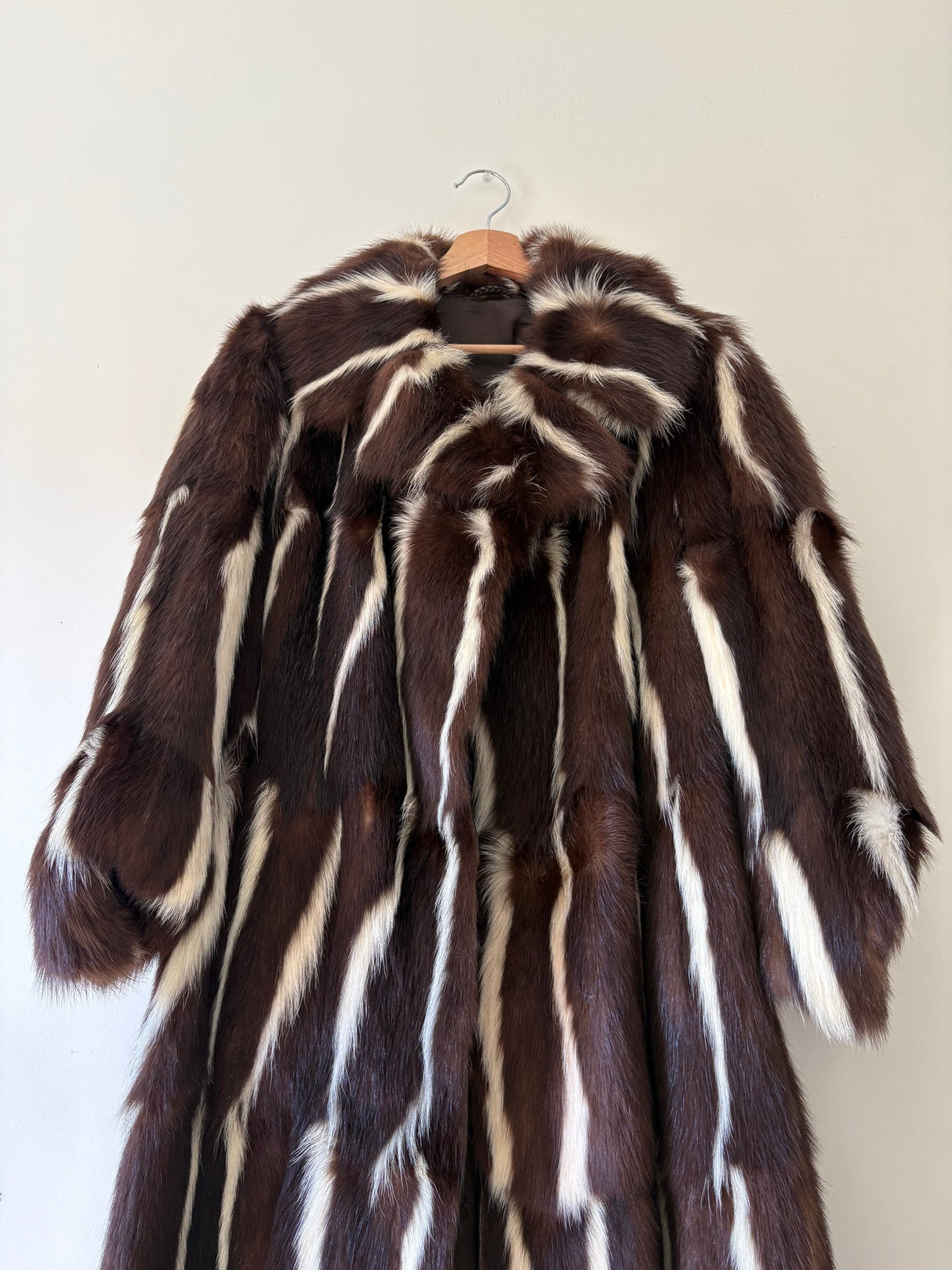 Vintage real fur coat with stripe details