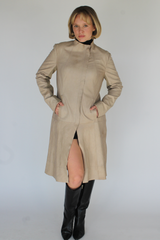 Cream asymmetrical leather coat