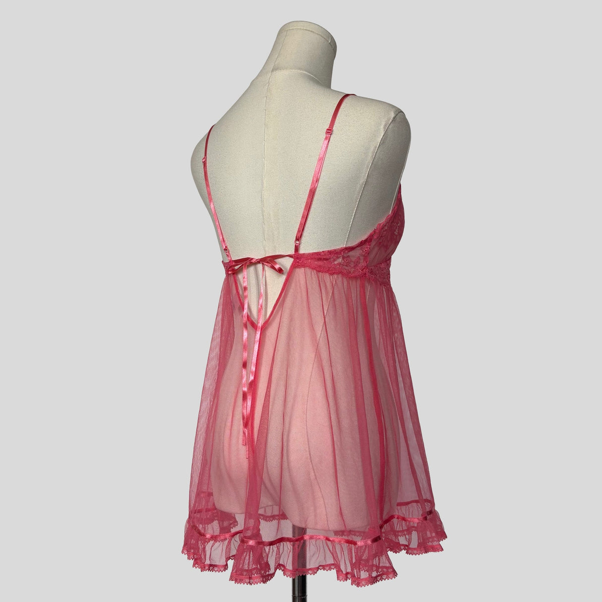 Sheer ribbon trim ruffled babydoll in pink