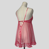 Sheer ribbon trim ruffled babydoll in pink